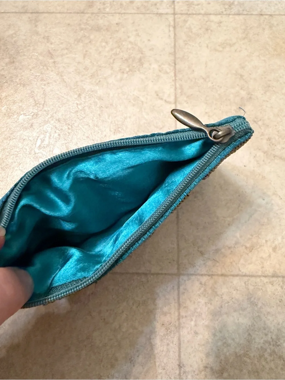 Bamboo company Happiness Teal Beaded Wristlet Clutch with Gold Accents Club Bag